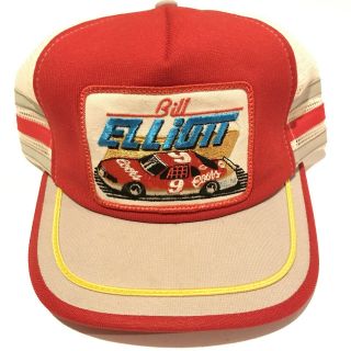 Vintage Bill Elliott 1980s Trucker Hat Snapback Stripes Coors Nascar 9 Rare
