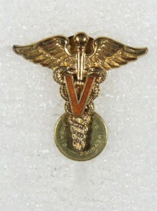 Army Collar Pin: Veterinary Corps,  Wwii Medical Officer - Brown Letter,  Amico