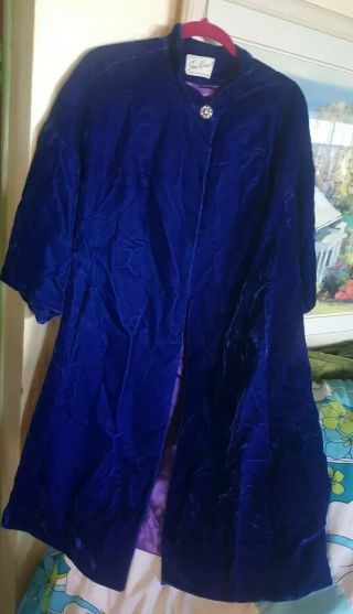 Vintage Sun Kissed Of California Blue Velvet Purple Lined Coat One Button Xl