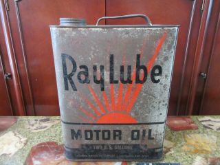 Vintage Ray Lube Motor Oil 2 Gallon Can Advertising Raylube Motor Oil