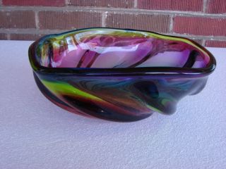 VINTAGE PURPLE BLUE YELLOW SWIRL MURANO GLASS BOWL FLAVIO POLI SEGUSO 3