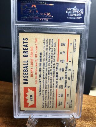 1960 Fleer 28 Lou Gehrig PSA 9 OC Vintage Baseball Card HOF Yankees 4