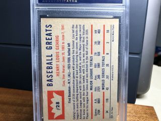 1960 Fleer 28 Lou Gehrig PSA 9 OC Vintage Baseball Card HOF Yankees 6