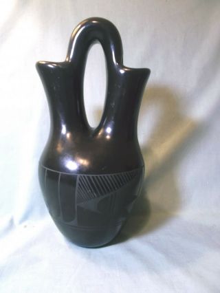 Vintage Native American Navajo Wedding Vase Signed Adakai 10” - Black On Black