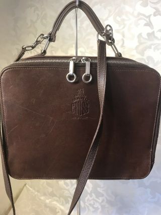Mark Cross Brown Italian Leather Handbag Lunch Box Crossbody Vintage