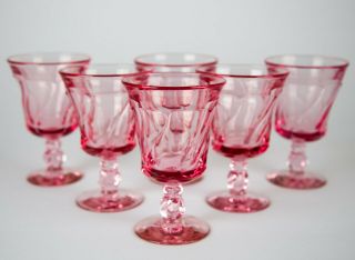 Fostoria Jamestown Pink Water Goblet Glasses Set Of 6 Vintage Glass Stemware