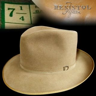 Vintage 1950s 7 - 1/4 Resistol Fifteen Self Felt Thin Ribbon Fedora Hat