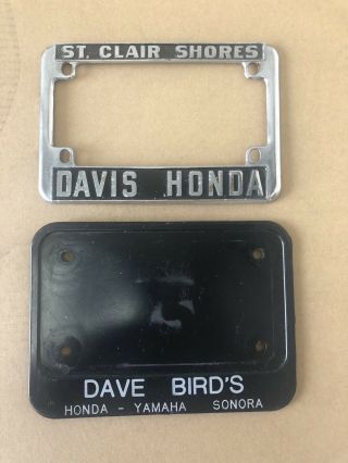 2 Vintage Honda Motorcycle Dealer License Plate Frames Ca Davis Dave Bird’s