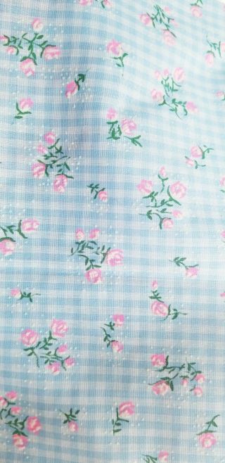 Vintage Flocked Fabric Pink Flocked Floral Clusters Dotted Swiss Fabric Gingham
