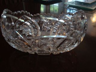 Antique Cut Glass Oval Bowl 10 " X6 " & 7lbs American Brilliant?