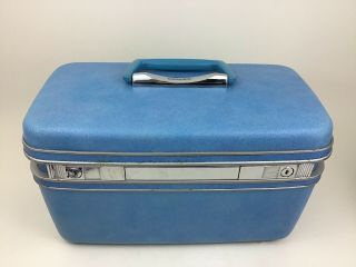 Vintage Samsonite Sky Blue Make Up Hard Case Train Luggage With Vanity Tray 60s