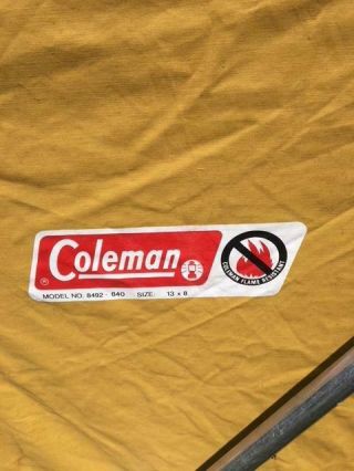 Vintage Coleman Canvas Camping Tent 13 ' X 8 ' Model 8492 - 840 4
