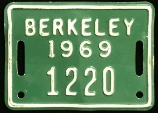 Berkeley California Vintage 1969 Bicycle Tag License Plate Impossible Find
