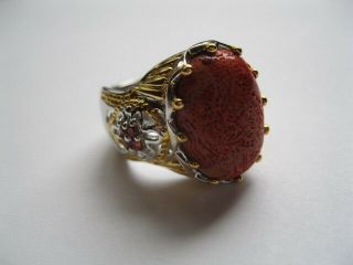 Signed Nh Michael Valitutti Sterling Red Sponge Coral Ornate Ring Sz 8