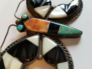 Vtg.  Native American Navajo Zuni Silver Inlay Turquoise Butterfly Pin Brooch 2