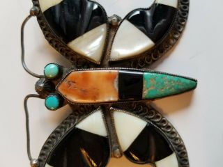 Vtg.  Native American Navajo Zuni Silver Inlay Turquoise Butterfly Pin Brooch 6