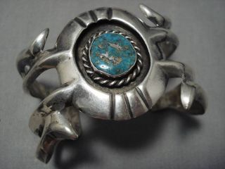 Striking Vintage Navajo Morenci Turquoise Sterling Silver Bracelet Old Cuff