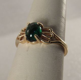 Vintage 14k Yellow Gold Cabochon Emerald 1.  5 Ct Sz 8.  75 Cocktail Solitaire Ring