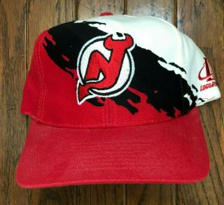 Vintage 90s Jersey Devils Logo Athletic Splash Snapback Hat Baseball Cap