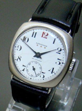 Vtg 1928 Longines Porcelain Dial Ss Mens Watch Cal 13,  34 Second At Six