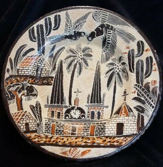 Vintage Mexican Pottery Plate Signed On Back