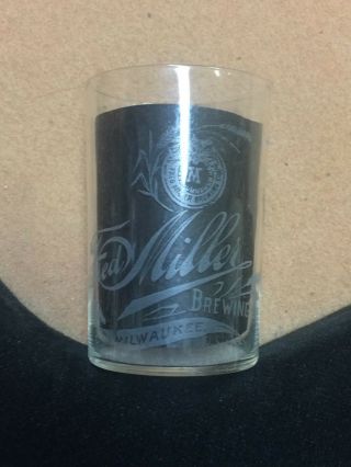 Fred Miller Beer Etched Beer Glass Pre Pro Old Vintage Script Logo Rare
