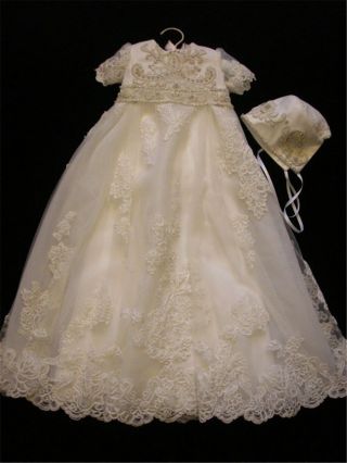 White/ivory Vintage Christening Dress Baptism Gowns Lace Baby,  Bowknot
