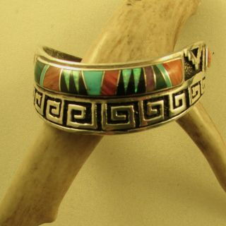 Vintage Southwest Multi Stone Cuff With Tufa Calvin Begay Sterling