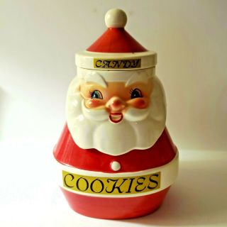 Vintage Holt Howard Christmas Santa Cookie Jar And Candy Jar Combo 1961 Htf