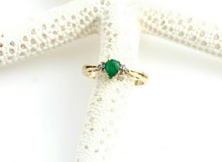 Pear Cut Emerald Diamond Ring 10k Gold Fine Vintage Estate Green Gemstone May