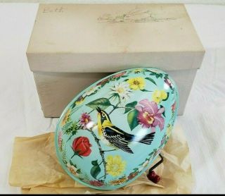 1953 Vtg Mattel Inc 513 Musical Wind Up Easter Egg Tin Bird Flowers & Plays
