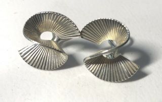 Tiffany & Co Sterling Silver Fluted Fan Swirl Ribbon Twist Omega Clip Earrings