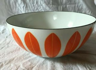 Vintage Cathrineholm Norway Enamelware 9.  5 " Lotus Bowl Htf White W Orange