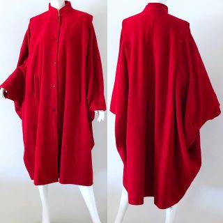 Vintage 1980s Saks Fifth Avenue Avant Garde Kimono Cocoon Wool Cape Coat Large
