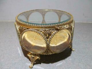 Large Vintage Ormolu Vanity Dresser Jewelry Trinket Box