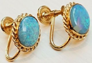 Gorgeous Authentic 14k Gold Large Natural Australian Black Opal Earrings
