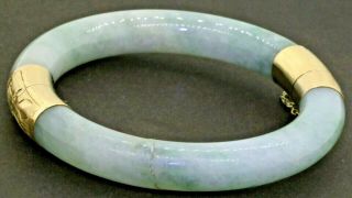 Vintage 14k Gold High Fashion Jumbo 10.  4mm Wide Jade Hinged Bangle Bracelet