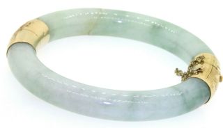 Vintage 14K gold high fashion jumbo 10.  4mm wide jade hinged bangle bracelet 2