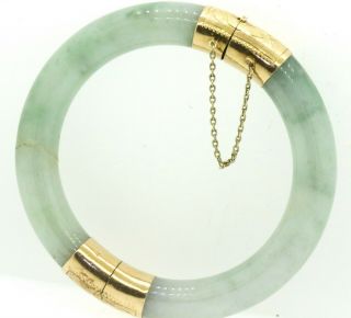Vintage 14K gold high fashion jumbo 10.  4mm wide jade hinged bangle bracelet 7