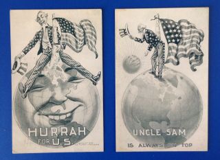 Vintage Uncle Sam Postcards (2) Uncle Sam At The North Pole - A/s Bernard Wall