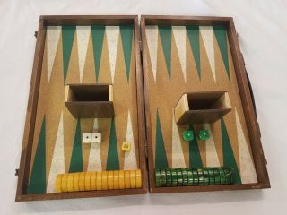Vintage Drueke Blue Chip Backgammon Bakelite Green Butterscotch Set Cork Board