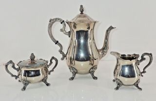 Vintage Silver 3 Piece Tea Set Teapot With Sugar And Creamer