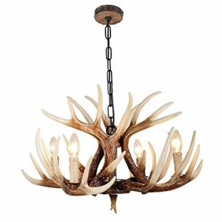 Effortinc Vintage Style Resin Deer Horn Antler Chandeliers,  4 Lights (bulbs Not In