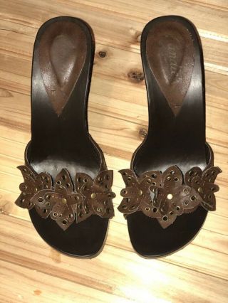 Vintage 1980s Style Candies Sandals High Heels Sexy Slides Brown 7 Vguc