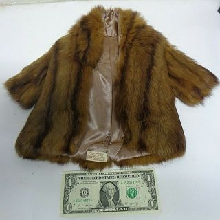 Barr & Beards Muskrat Fur Doll Coat 14 " Long Made In Occupied Japan Silk Lining