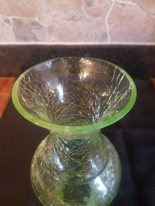 Rare VTG Vaseline Crackle Glass Vase Uranium Applied Medallion Art Glass 4