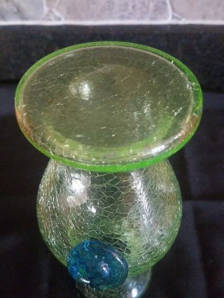 Rare VTG Vaseline Crackle Glass Vase Uranium Applied Medallion Art Glass 7