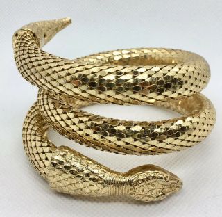 Fabulous Whiting & Davis 3 Coil Snake Bracelet Gold Plated Mesh Vintage Jewelry