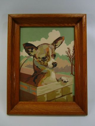Vintage Chihuahua Pbn Paint By Numbers Painting Framed Dog Art Retro Mid Century