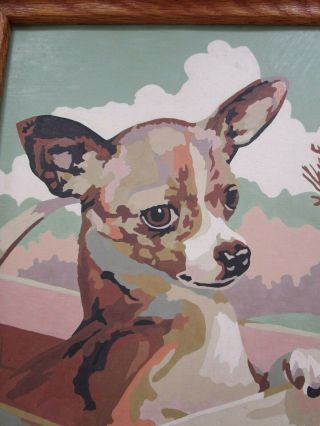 Vintage Chihuahua pbn Paint by Numbers Painting Framed Dog Art retro mid century 4